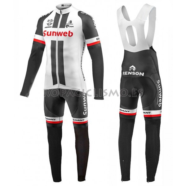 2017 Maillot Sunweb Tirantes Mangas Largas Blanco